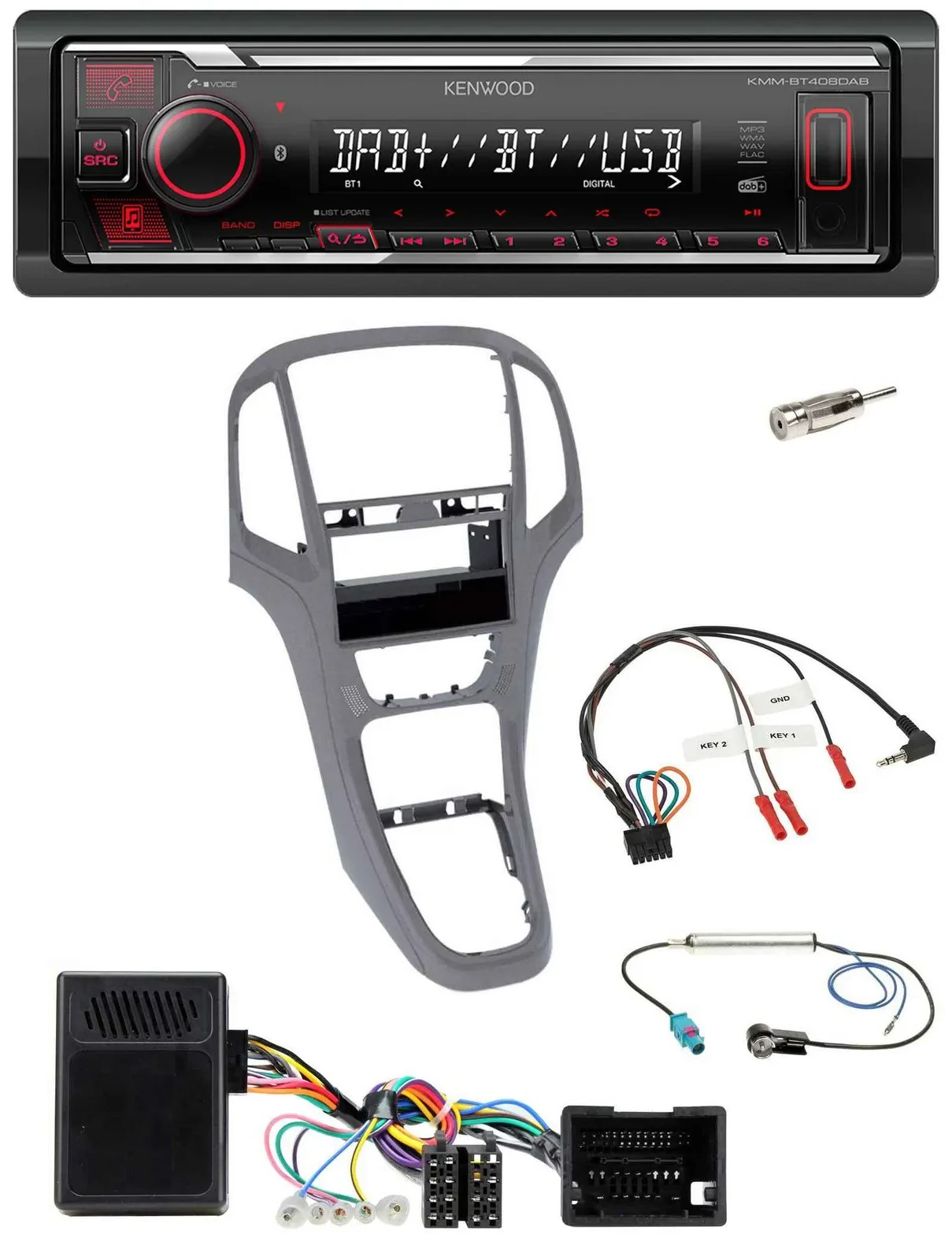 Автомагнитола Kenwood Bluetooth USB DAB для Opel Astra J (с 2009) титановый серый