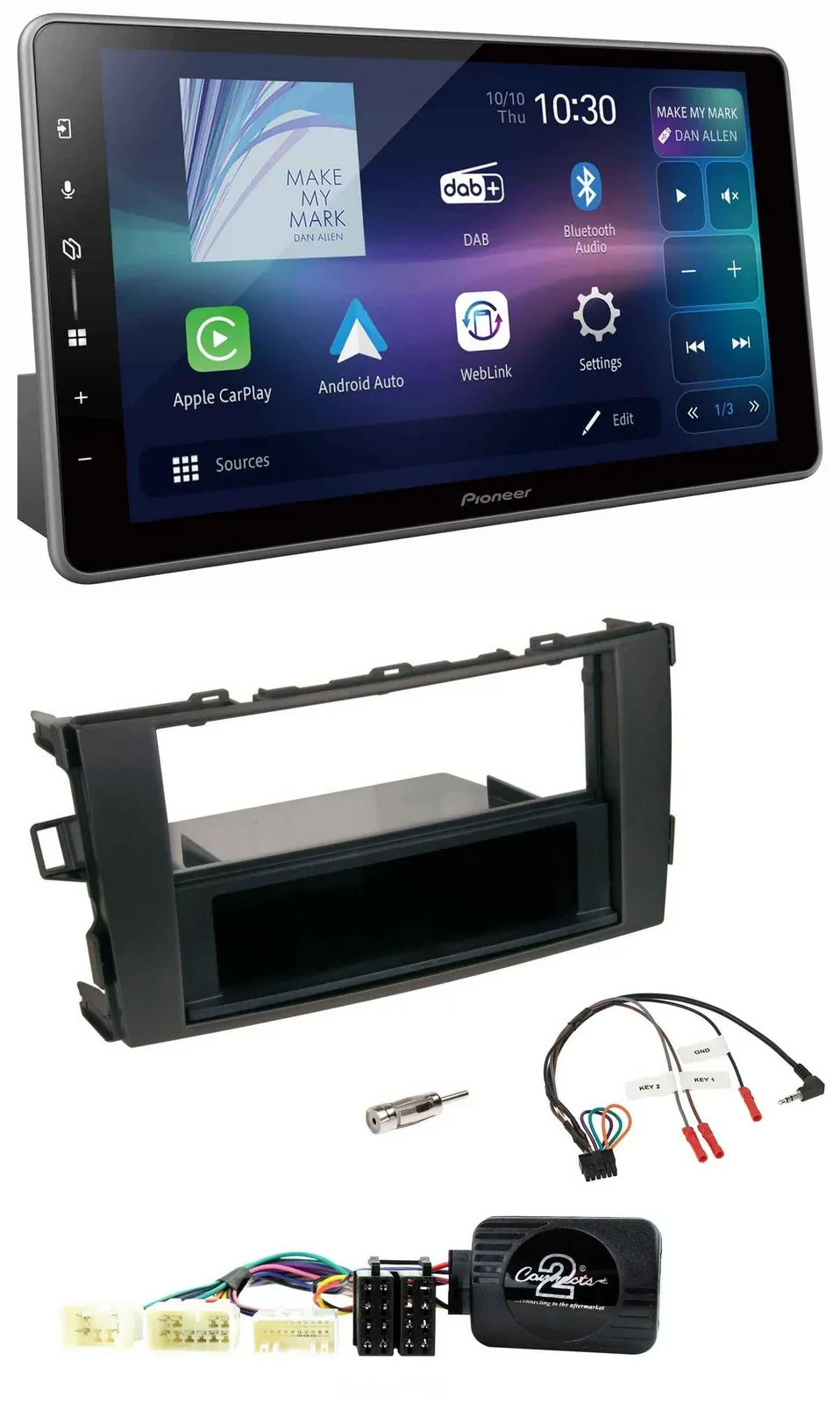 Автомагнитола Pioneer Bluetooth, USB, DAB, для Toyota Auris 2007–2011, черная, с поддержкой кнопок на руле