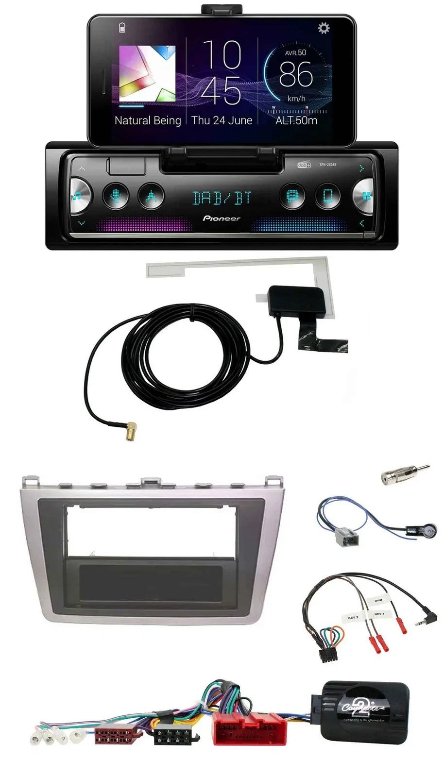 Автомагнитола Pioneer DAB, Bluetooth, USB для Mazda 6 (2008–2012) серебристый/черный