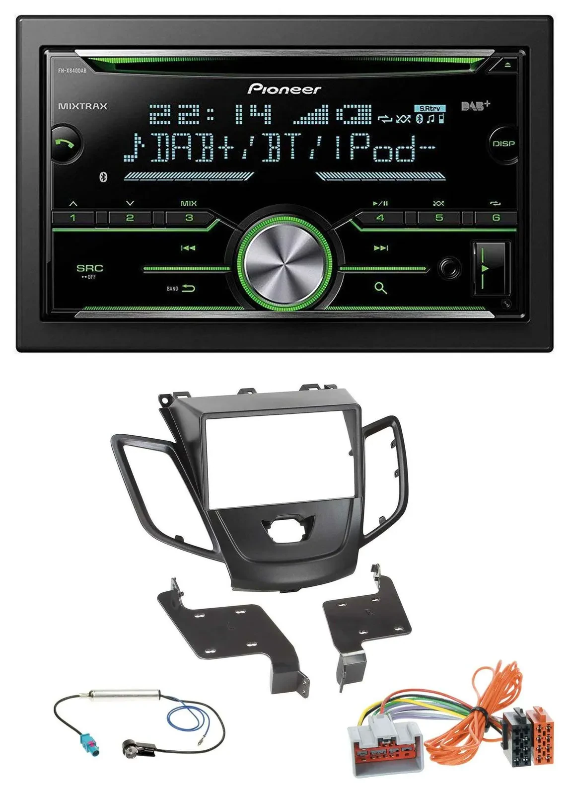Автомагнитола Pioneer Bluetooth MP3 DAB 2DIN USB CD для Ford Fiesta 2008–2010, черный