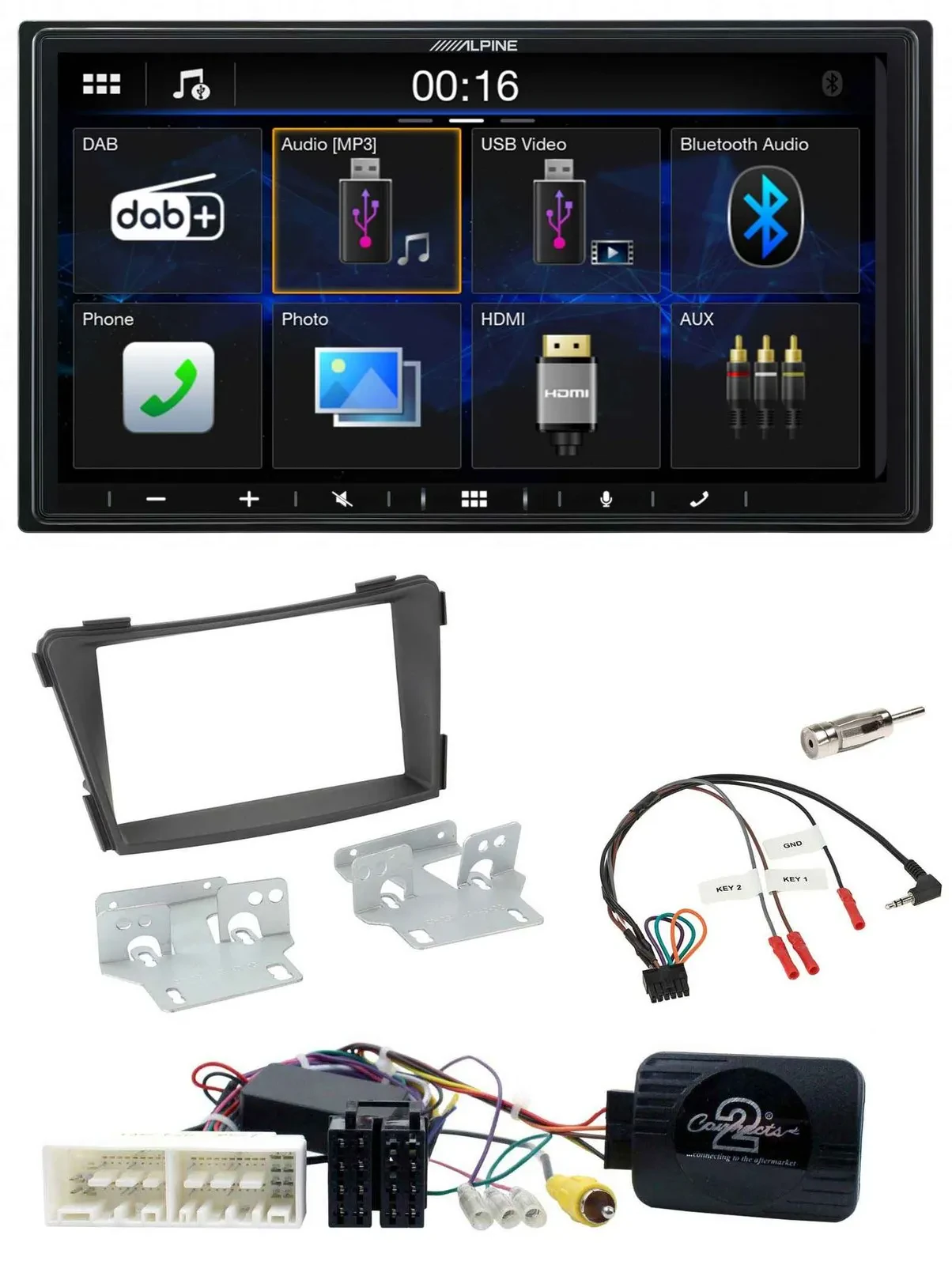 Alpine Bluetooth 2DIN Lenkrad DAB USB Autoradio für Hyundai i40 VF ab 16 schwarz