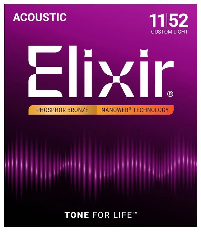 Струны для акустической гитары Elixir Nanoweb 16027 11-52, бронза фосфорная