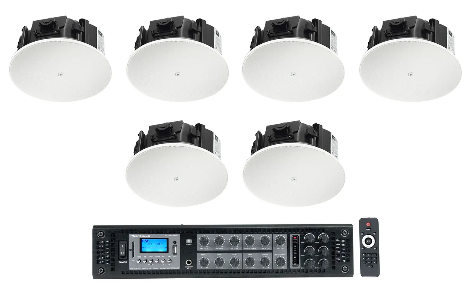 Потолочная акустика JBL Control 426LP 6.5", 70V, низкопрофильная, встраиваемая (набор, 6 шт.) + усилитель RCS650-6