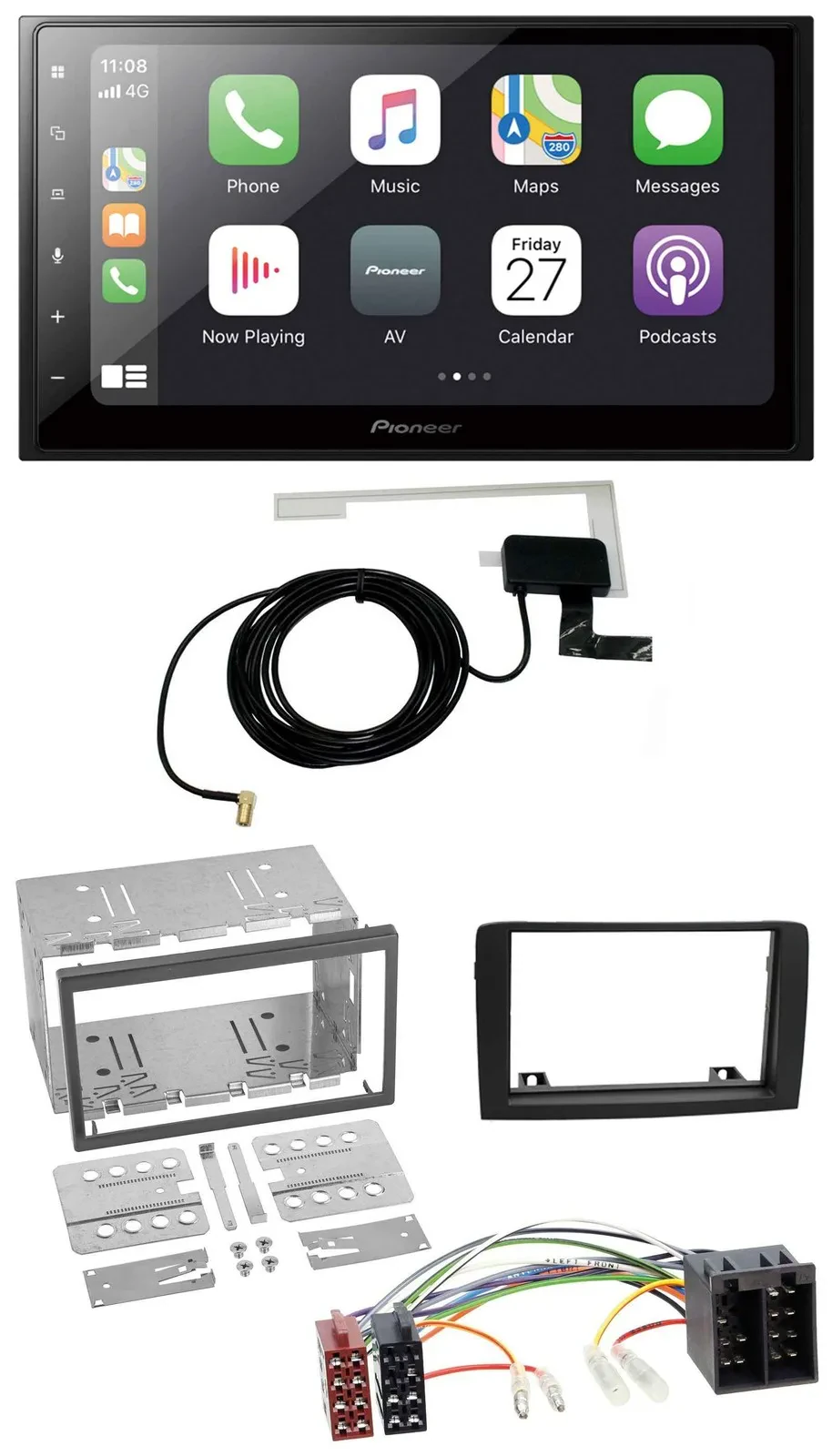 Pioneer USB MP3 2DIN Bluetooth DAB Autoradio für Fiat Idea ab 05 schwarz