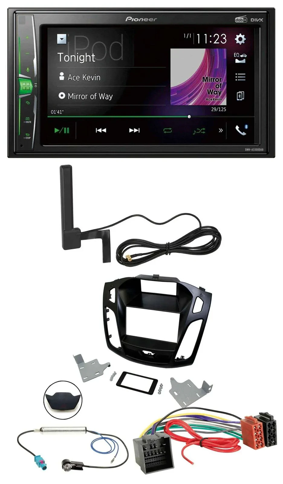 Автомагнитола Pioneer 2DIN, Bluetooth, DAB, MP3, AUX, для Ford Focus (с 2018), черная