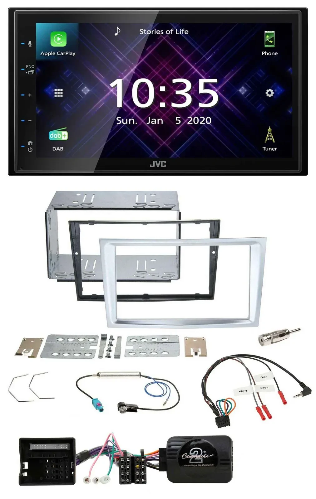 JVC DAB 2DIN Lenkrad Bluetooth USB Autoradio für Opel Zafira Astra H Corsa D mat