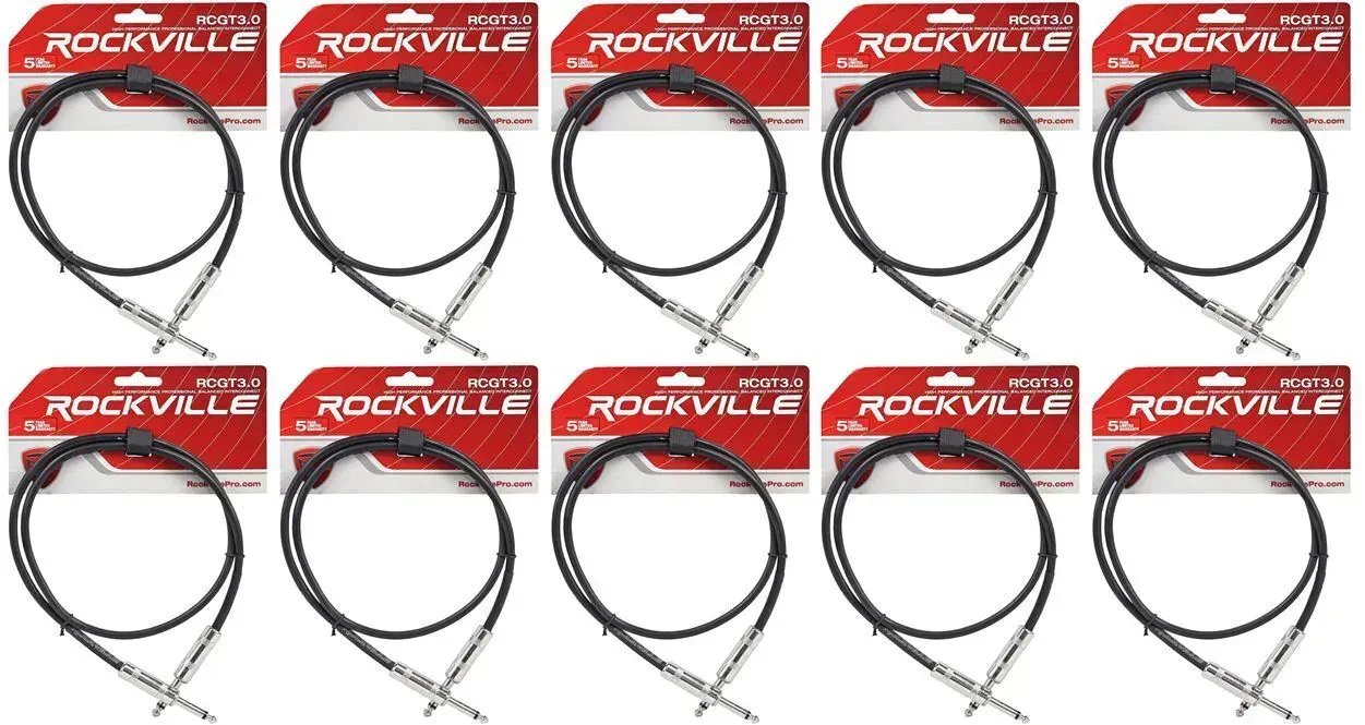 Патч-кабель инструментальный Rockville RCGT3.0B Black 0.9 м (10 штук)