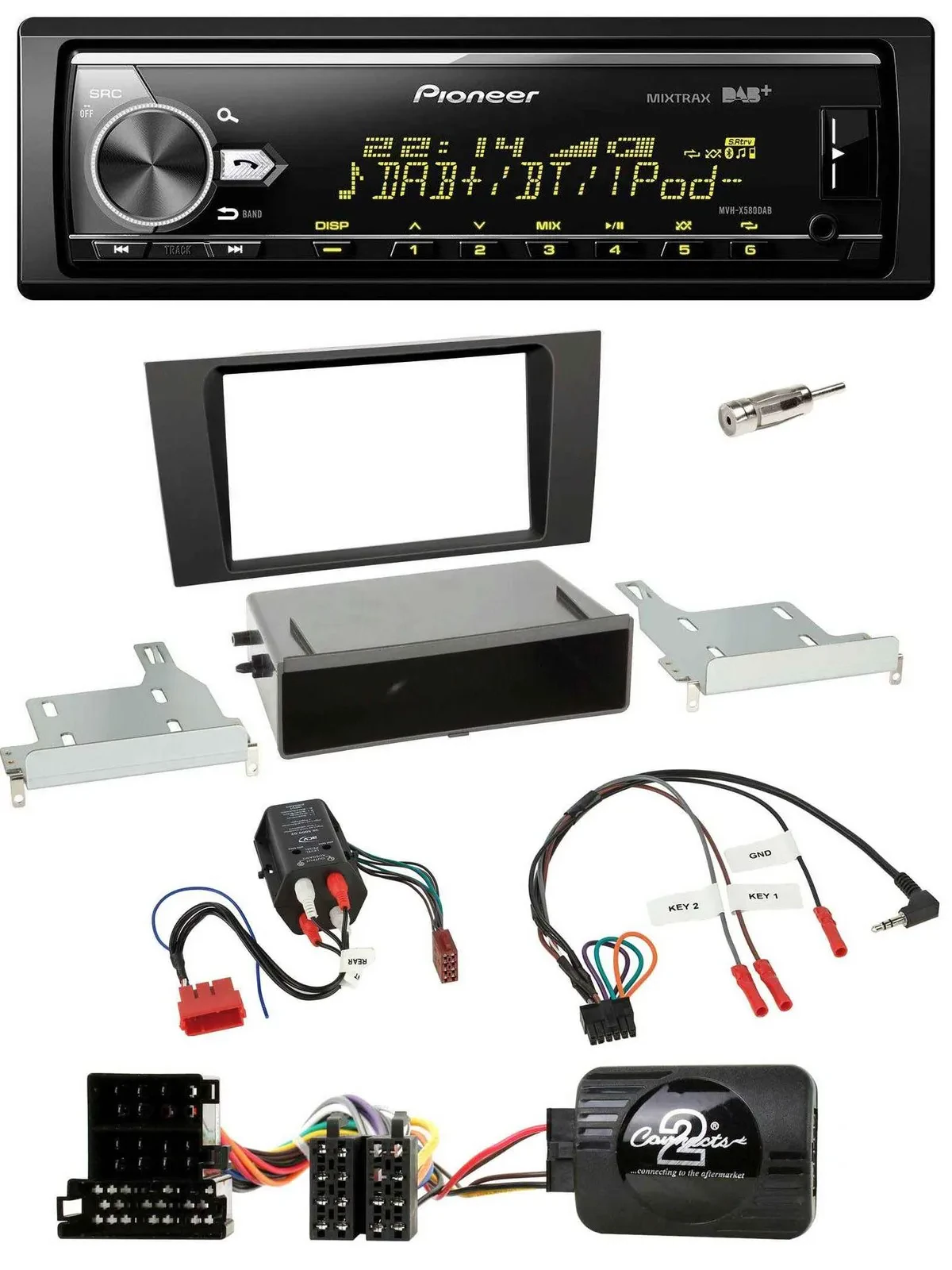 Автомагнитола Pioneer Bluetooth USB DAB для Audi A4 B5 1999–2001 (совместима с кнопками на руле, BOSE)