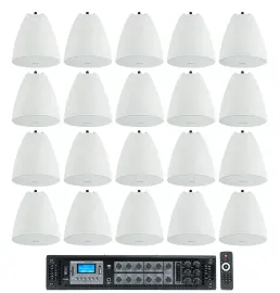 Rockville RCS650-6 650w 6 Zone Commercial Amplifier+(20) White Pendant Speakers