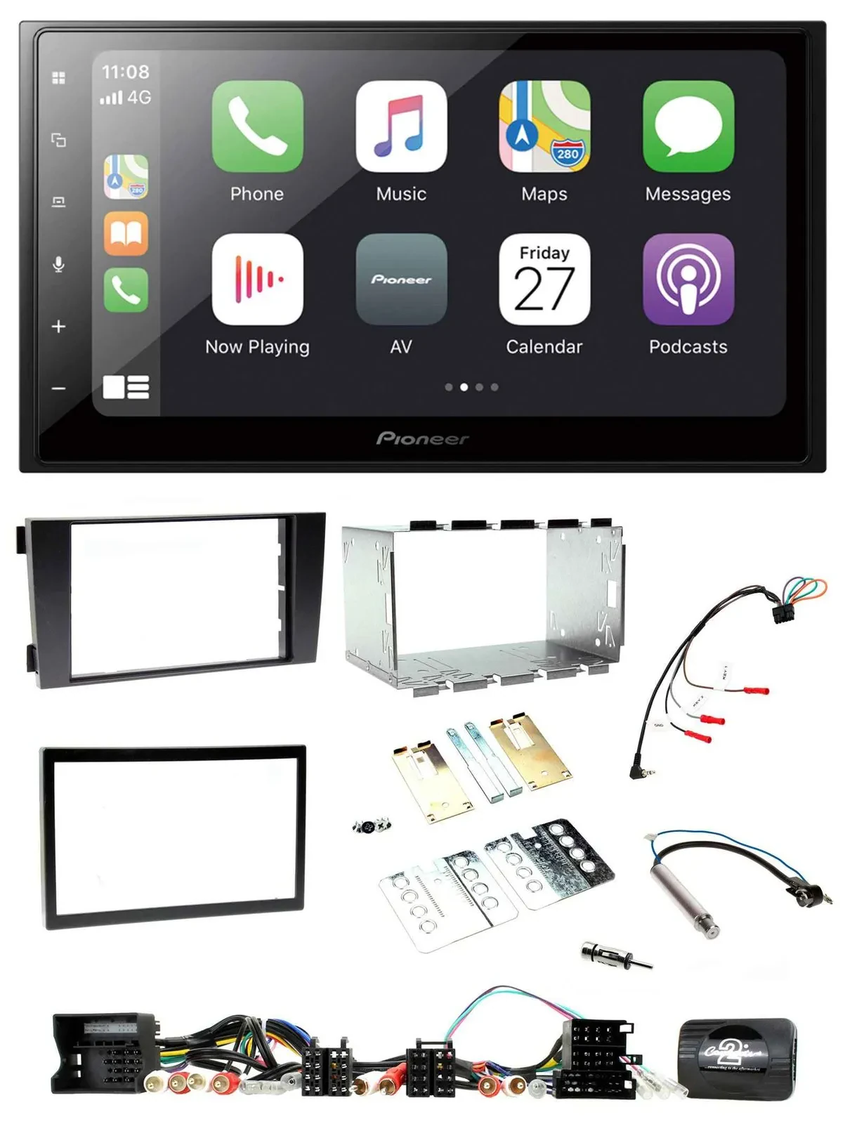 Pioneer Lenkrad Bluetooth DAB 2DIN USB Autoradio für Audi A6 C5 2001-2004 Aktivs