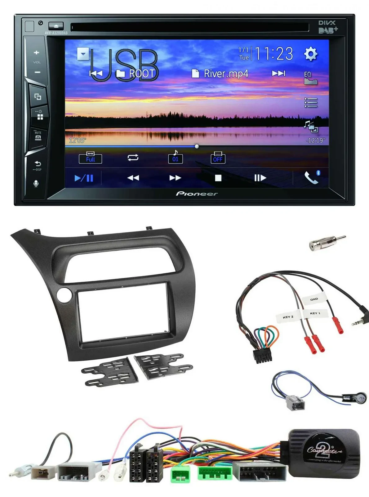 Автомагнитола Pioneer 2-DIN, Bluetooth, USB, DVD, DAB, поддержка кнопок на руле, для Honda Civic (2006–2012)