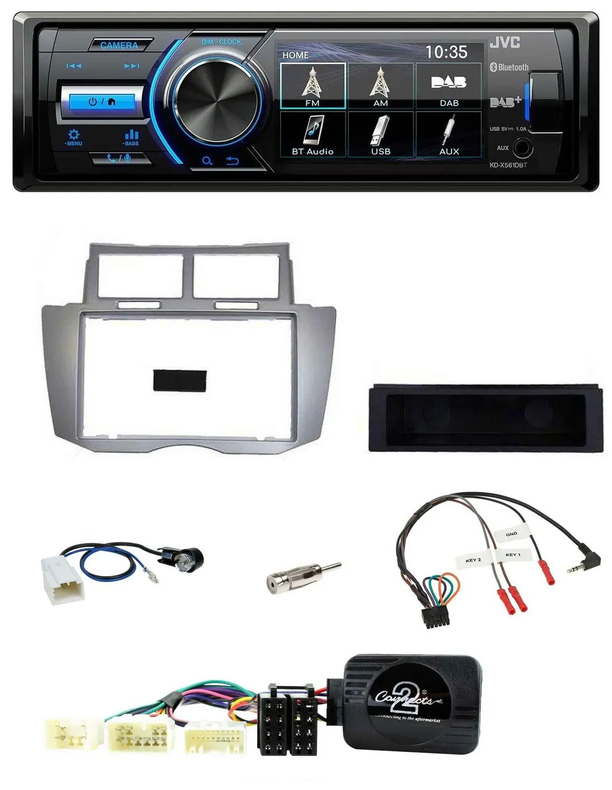 JVC Bluetooth Lenkrad USB DAB Autoradio für Toyota Yaris 2007-2011 silber