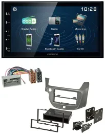 Kenwood 2DIN Bluetooth MP3 USB DAB Autoradio für Honda Jazz ab 09 silber