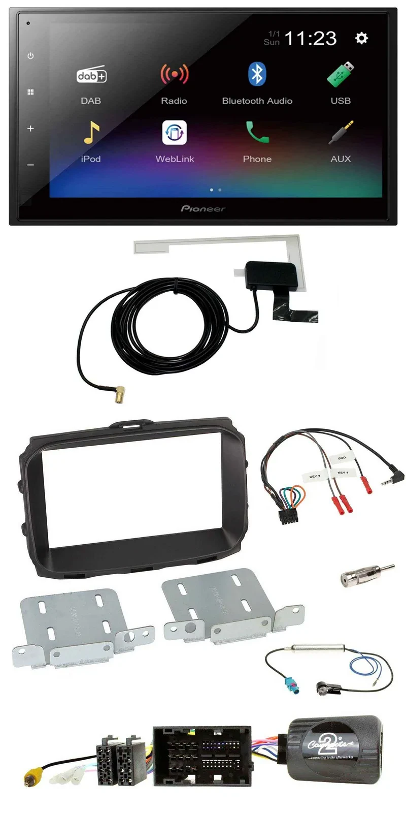 Автомагнитола для Alfa Romeo Giulietta (2013–2021) Pioneer 2-DIN, DAB, Bluetooth, USB, поддержка кнопок на руле