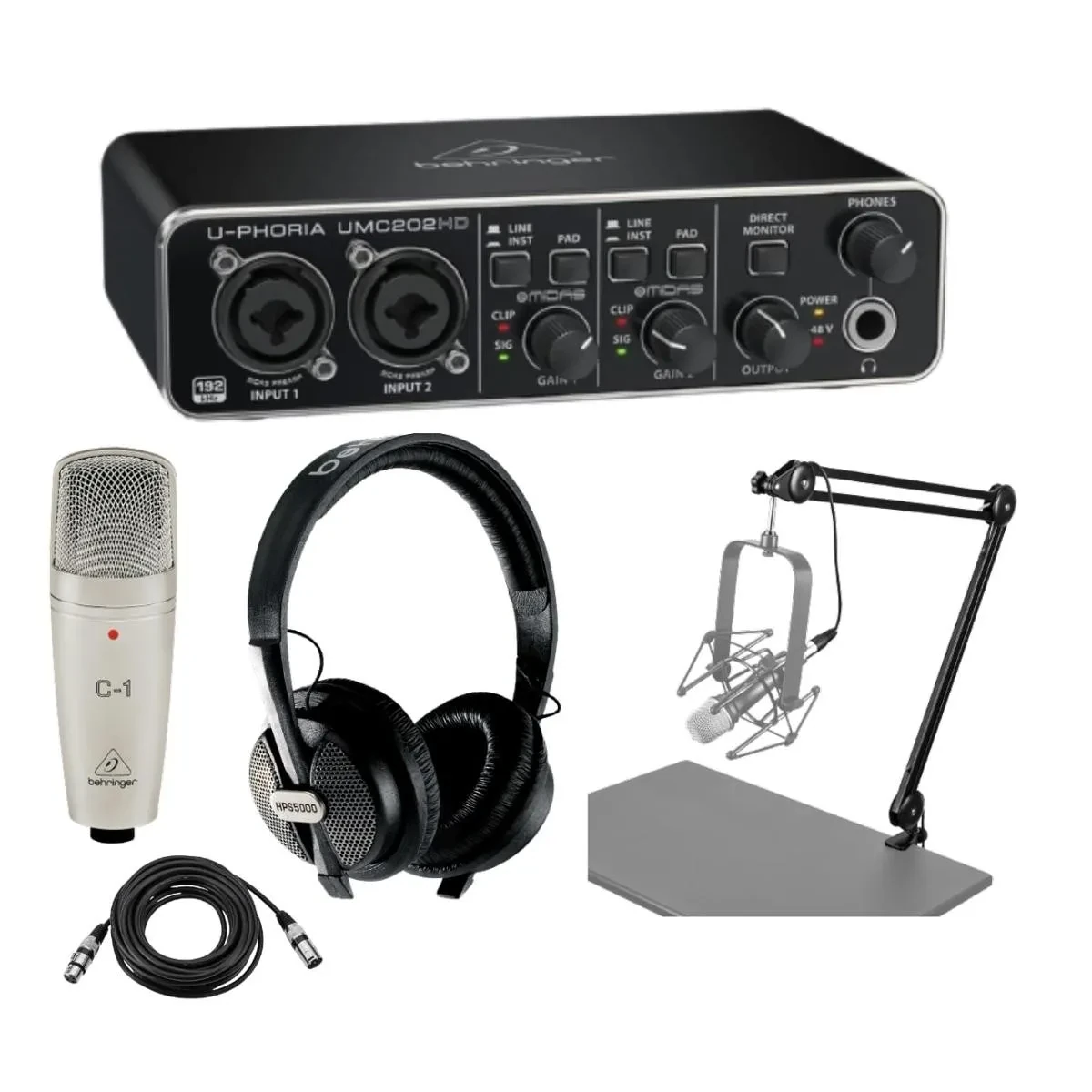 Behringer U-Phoria Studio Pro Complete Recording Bundle, UMC202HD USB Audio Inte