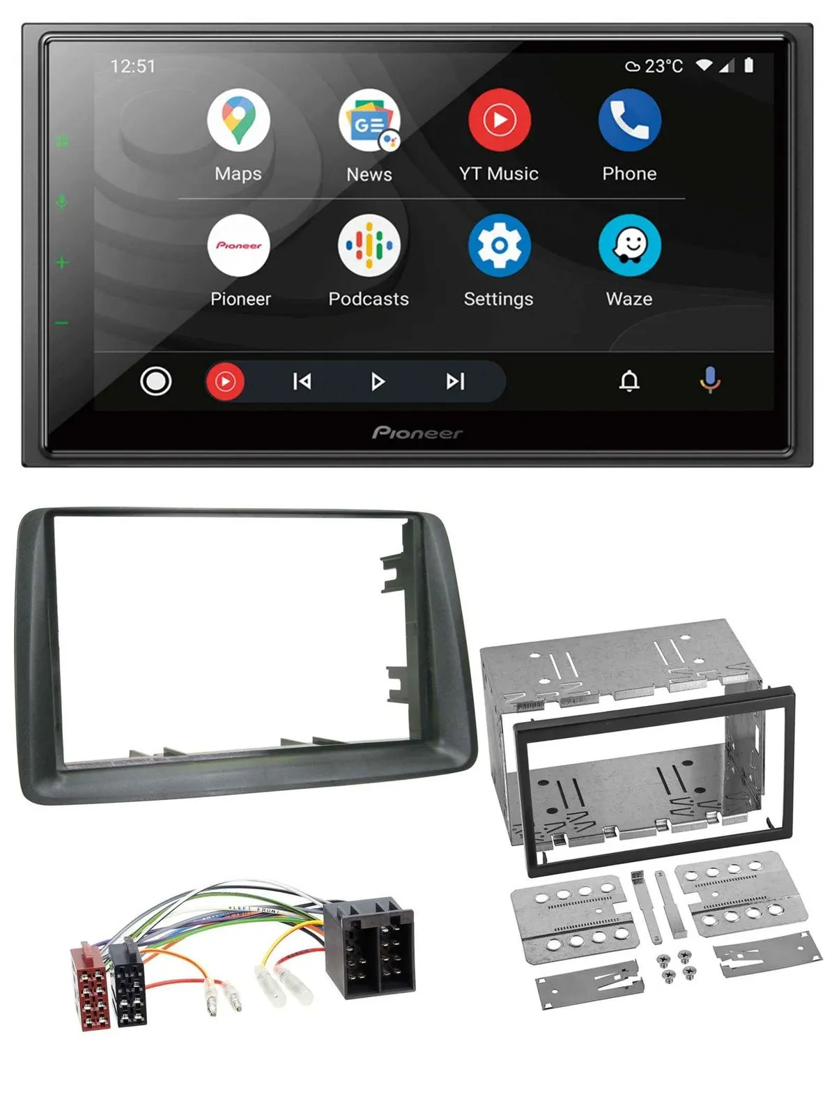 Pioneer USB 2DIN DAB MP3 Bluetooth Autoradio für Fiat Panda 2003-2012 grau