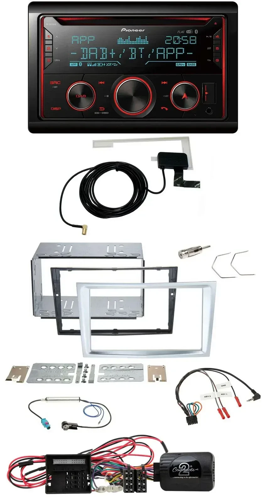 Автомагнитола Pioneer 2-DIN DAB USB CD Bluetooth для Opel Corsa D, матовый хром