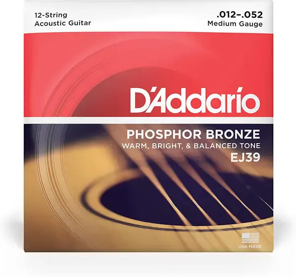 Струны для 12-струнной акустической гитары D'Addario EJ39 12-52, бронза фосфорная