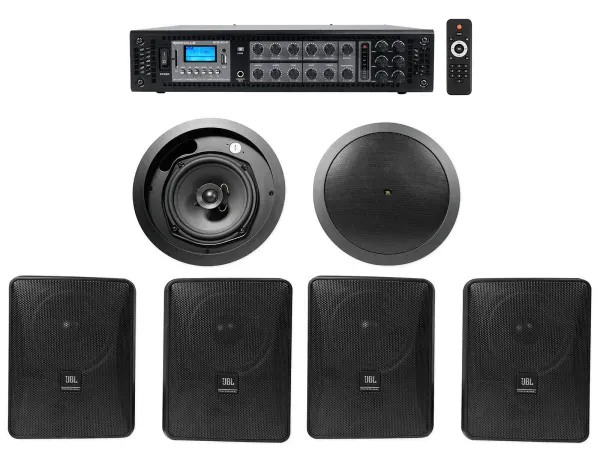 4) JBL 5.25" Black Commercial Wall+6.5" Ceiling Speakers+Amp Restaurant/Cafe/Bar