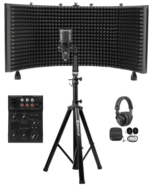 Rockville Pro Recording Kit w/Mixer+Studio Mic+Isolation Shield+Headphones+Stand