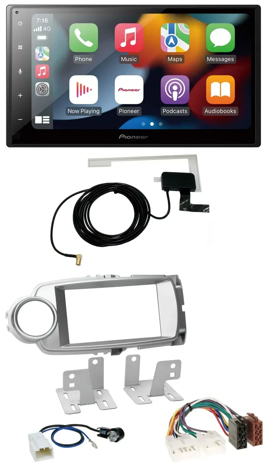 Автомагнитола Pioneer 2DIN MP3 USB Bluetooth DAB для Toyota Yaris 2011–2014 серебристая