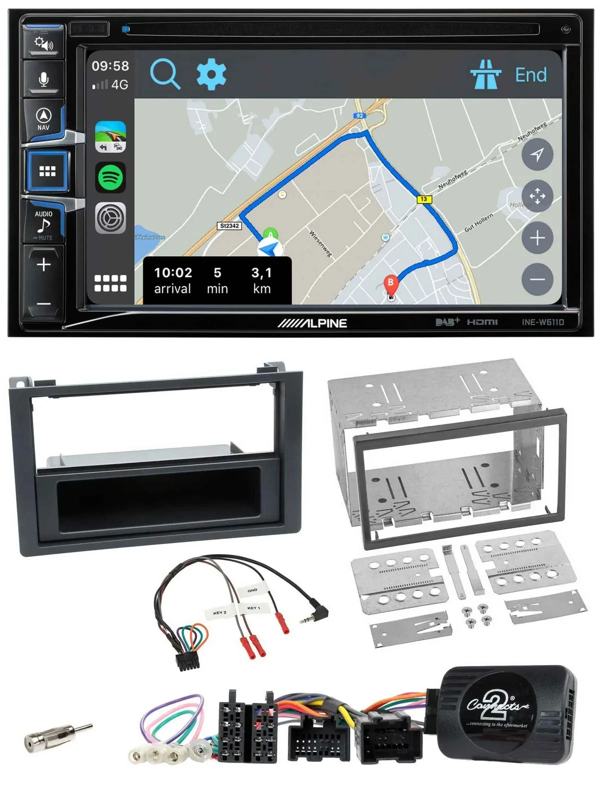 Alpine DAB TMC Bluetooth 2DIN USB Lenkrad Navigation für Saab 9-3 2008-2012