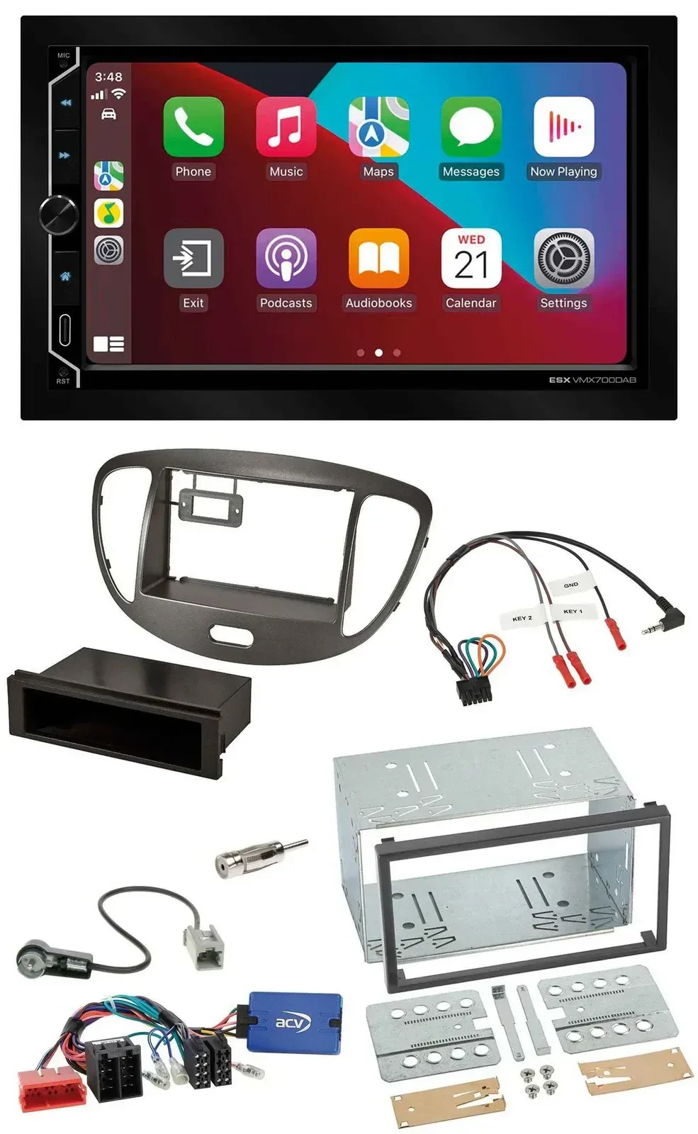 ESX 2DIN DAB USB Lenkrad Bluetooth Autoradio für Hyundai i10 2009-13 dunkelsilbe