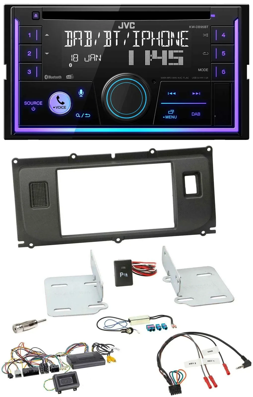 JVC Lenkrad USB 2DIN DAB Bluetooth CD Autoradio für Land Rover Evoque ab 2014