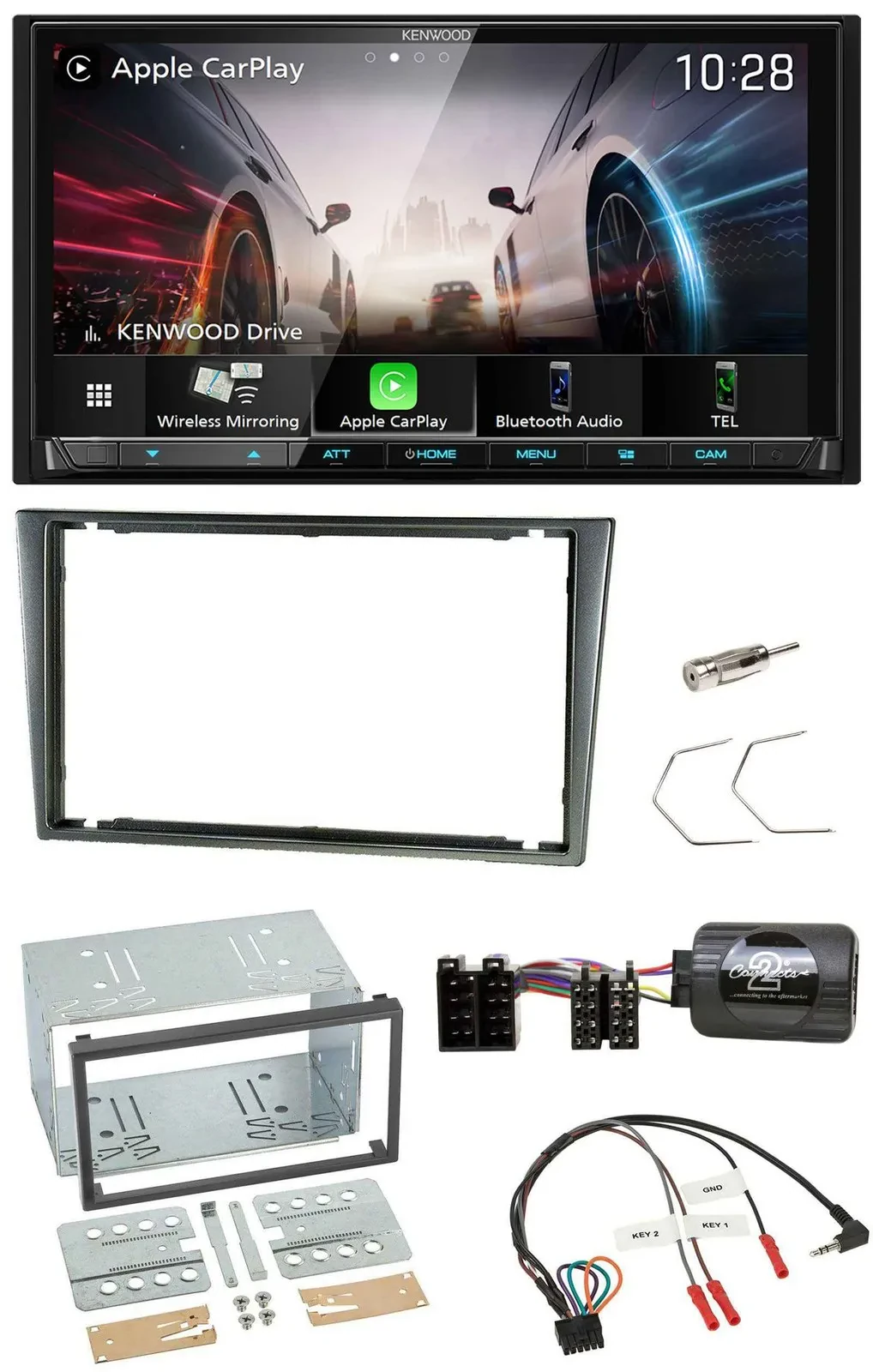 Kenwood Lenkrad 2DIN USB DAB Bluetooth Autoradio für Opel Corsa C 2000-2004 alum