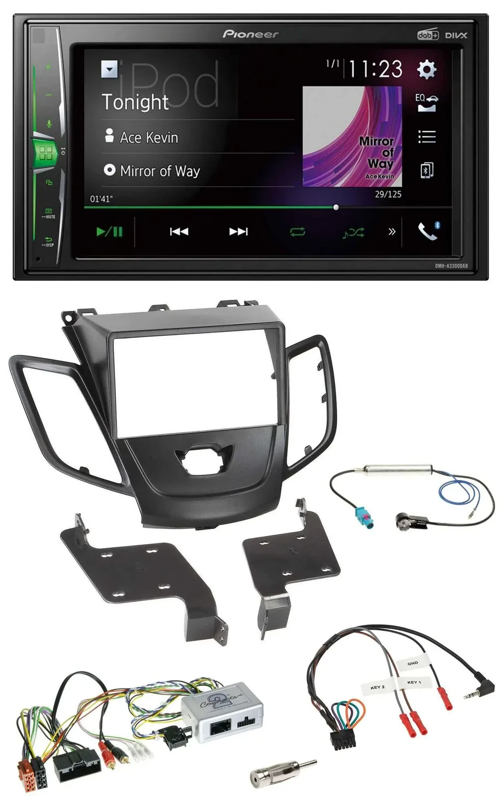 Pioneer 2DIN Lenkrad DAB USB Bluetooth Autoradio für Ford Fiesta 10-17 schwarz