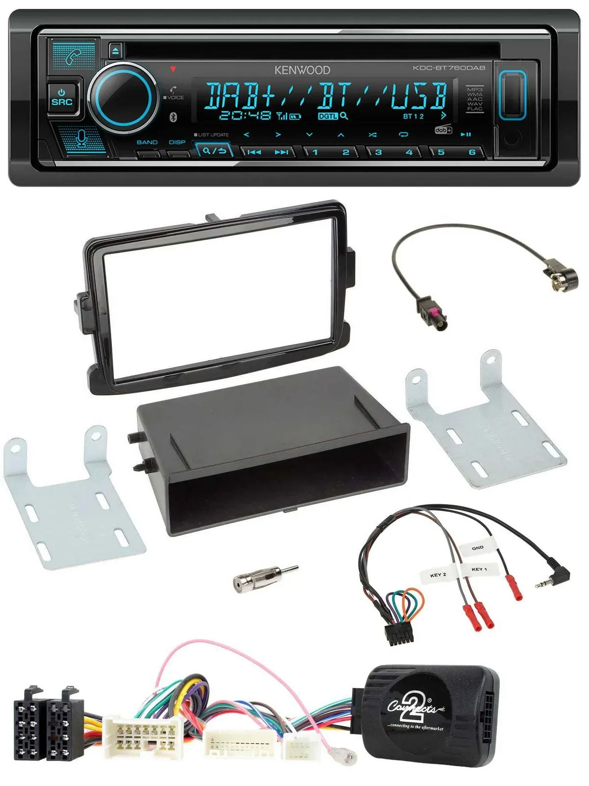 Kenwood Lenkrad Bluetooth DAB USB CD Autoradio für Dacia Dokker Lodgy Sandero ab