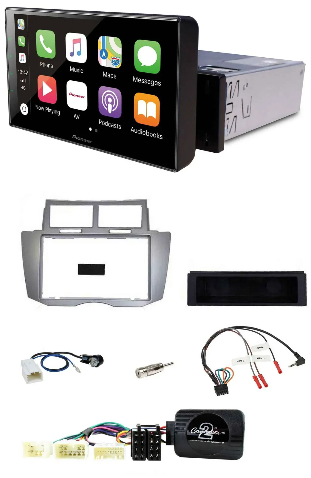 Pioneer Bluetooth Lenkrad DAB USB Autoradio für Toyota Yaris 2007-2011 silber