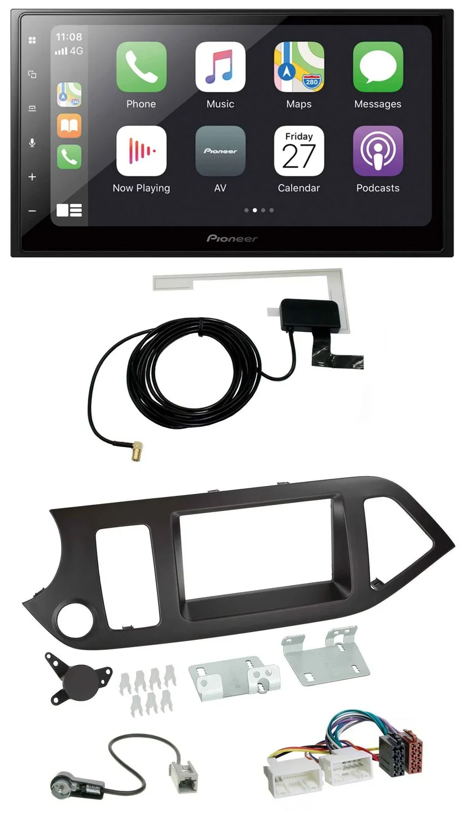 Pioneer USB MP3 2DIN Bluetooth DAB Autoradio für Kia Picanto ab 11 ohne Start-St