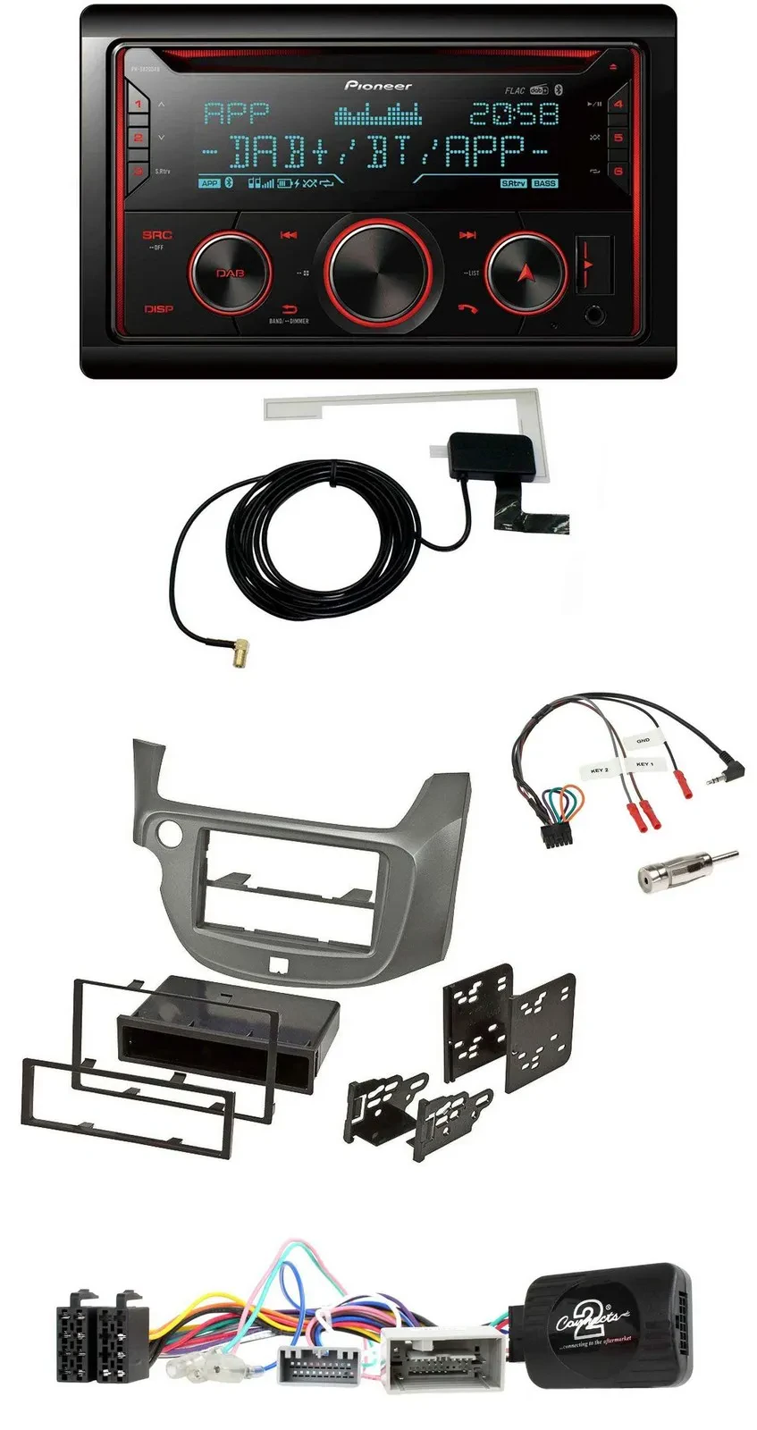 Автомагнитола Pioneer 2DIN DAB USB CD Bluetooth для Honda Jazz (с 2014), серебристая