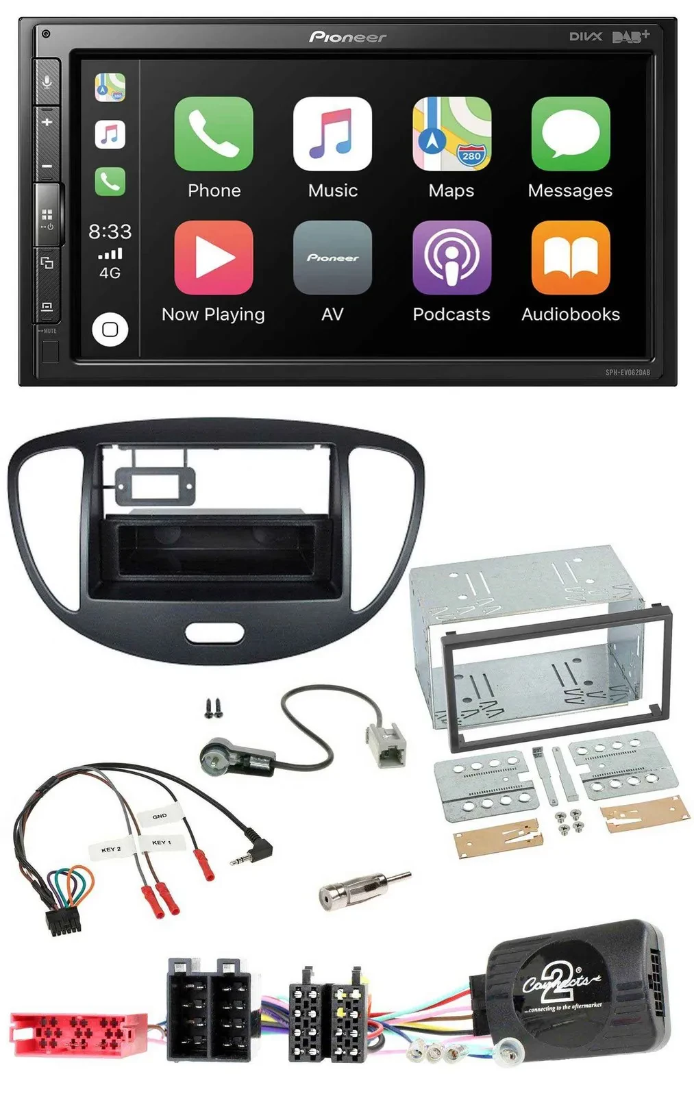 Pioneer USB Lenkrad DAB 2DIN Bluetooth Autoradio für Hyundai i10 2009-2013 schwa