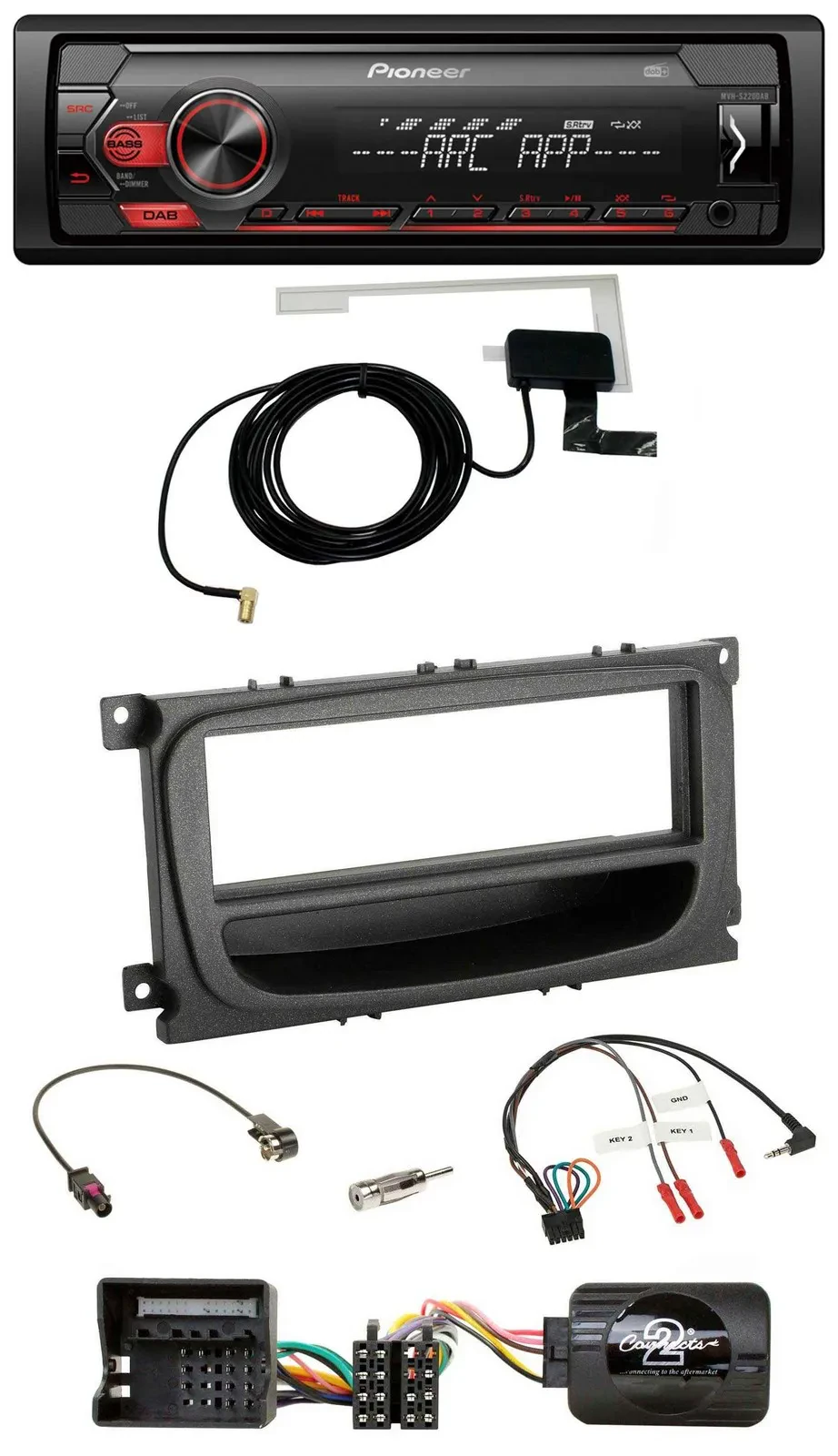 Автомагнитола Pioneer 1DIN, USB, DAB, MP3, для Ford Mondeo/S-Max (2007–2014), черный, поддержка кнопок на руле