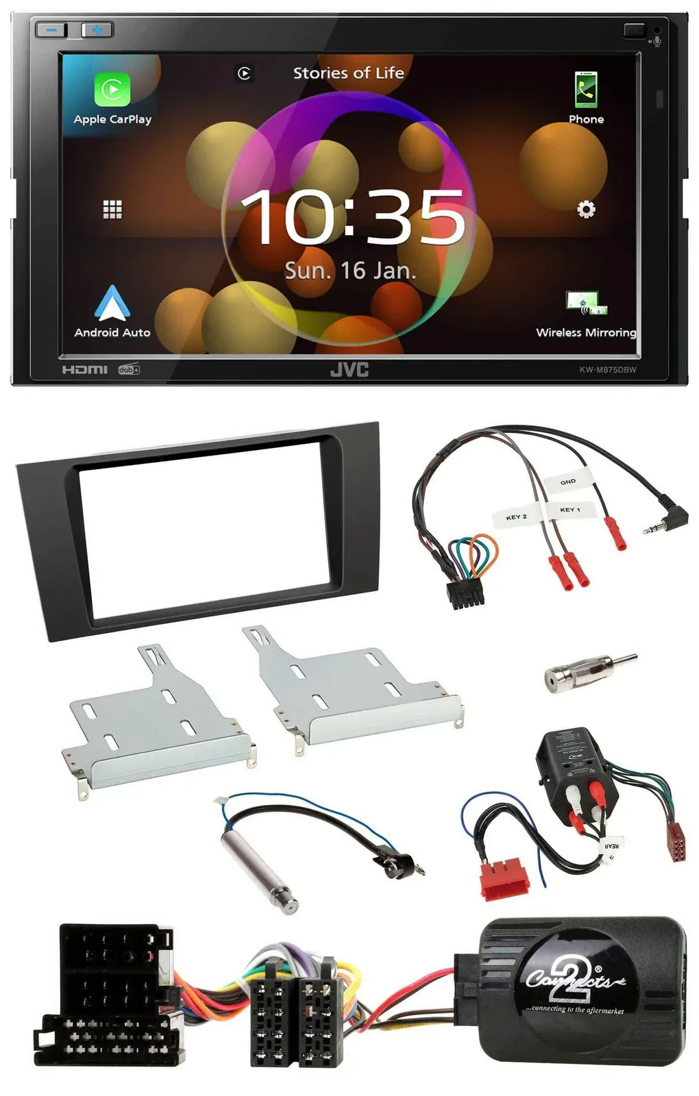JVC DAB Lenkrad 2DIN Bluetooth USB Autoradio für Audi A4 99-01 BOSE Vollaktivsys