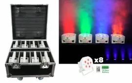 Rockville BATTERY PAR PACK 61 White (8) Rechargeable Wash Lights+Charging Case