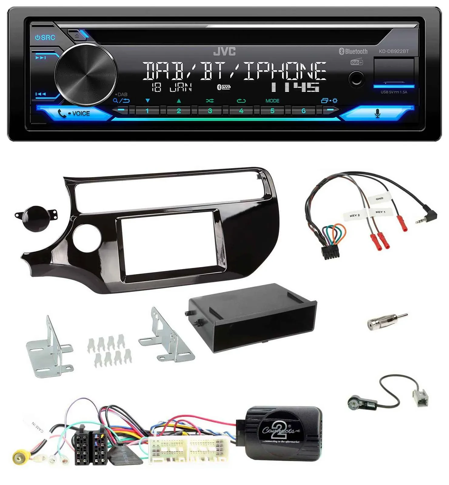 Автомагнитола JVC Bluetooth, USB, DAB, CD для Kia Rio UB (2017–2023)