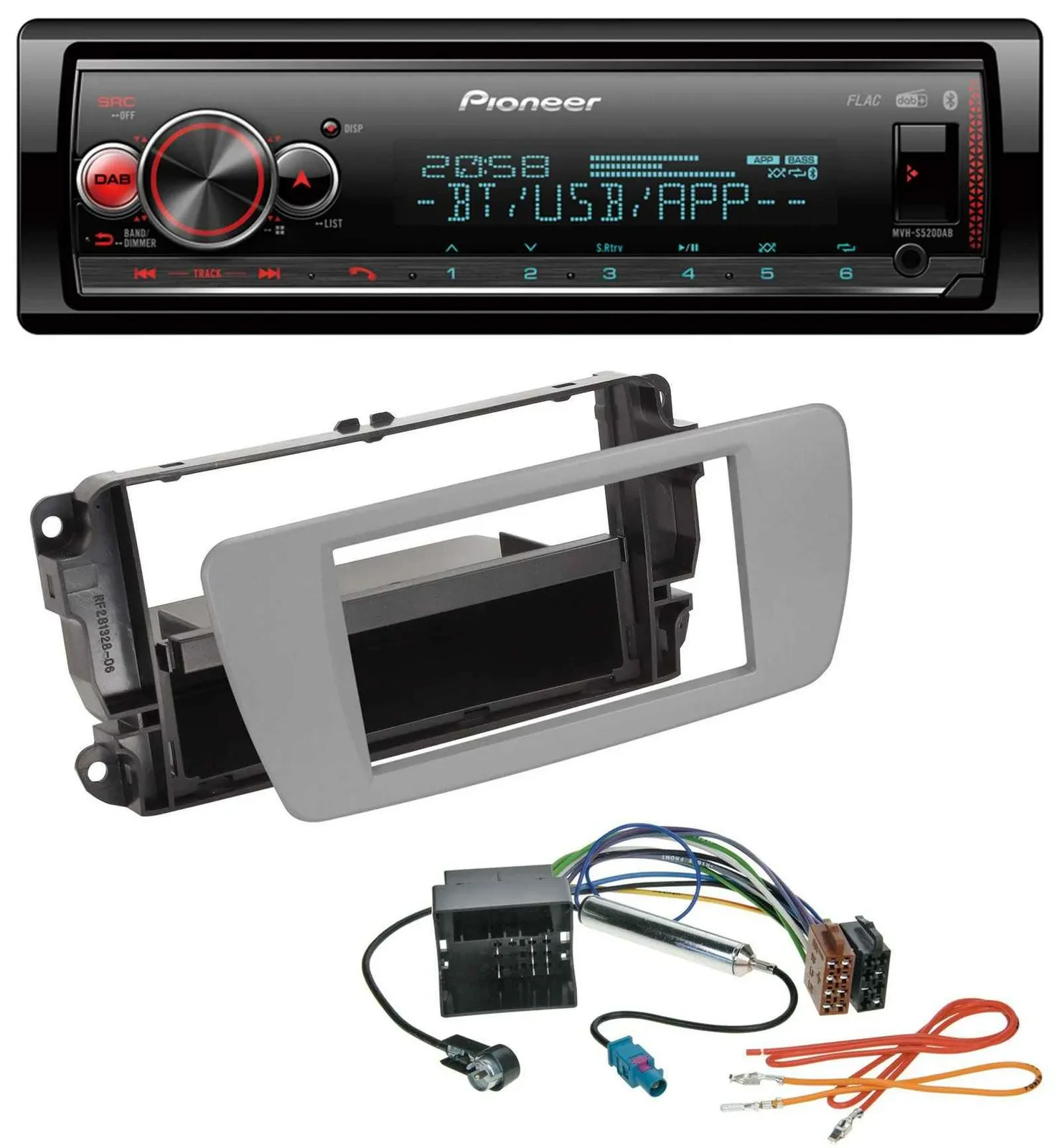 Автомагнитола для Seat Ibiza (с 2008) Pioneer Bluetooth, USB, MP3, DAB, серый