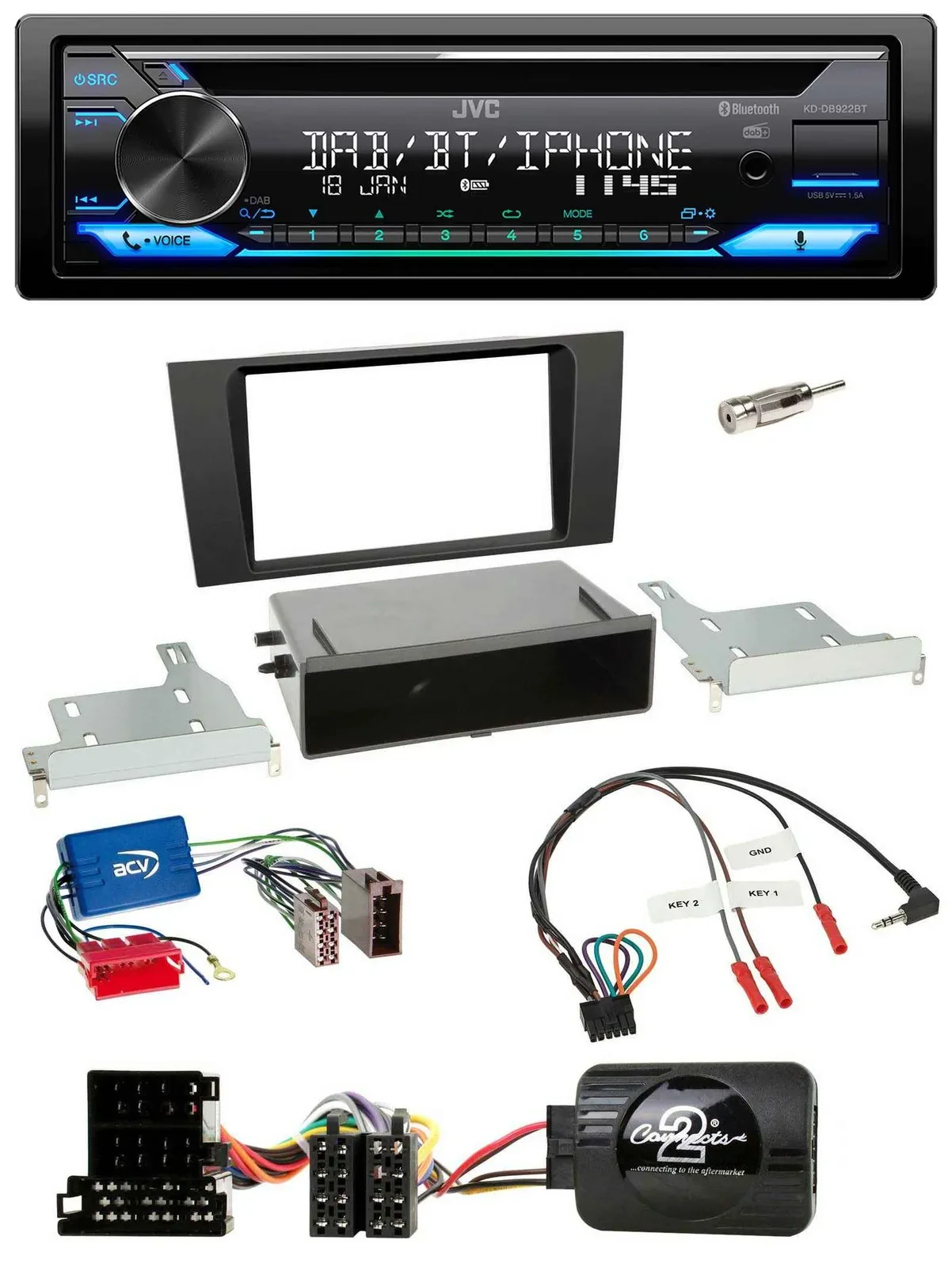 JVC Bluetooth Lenkrad USB DAB CD Autoradio für Audi A4 B5 1999-2001 Aktivsystem