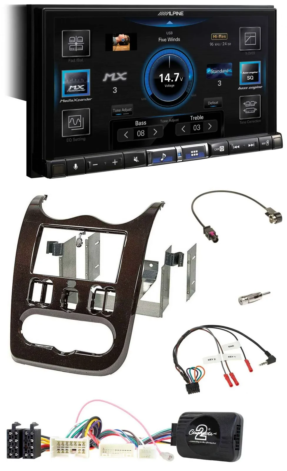 Alpine DAB 2DIN USB Bluetooth Lenkrad Autoradio für Dacia ab 12 dunkelbraun