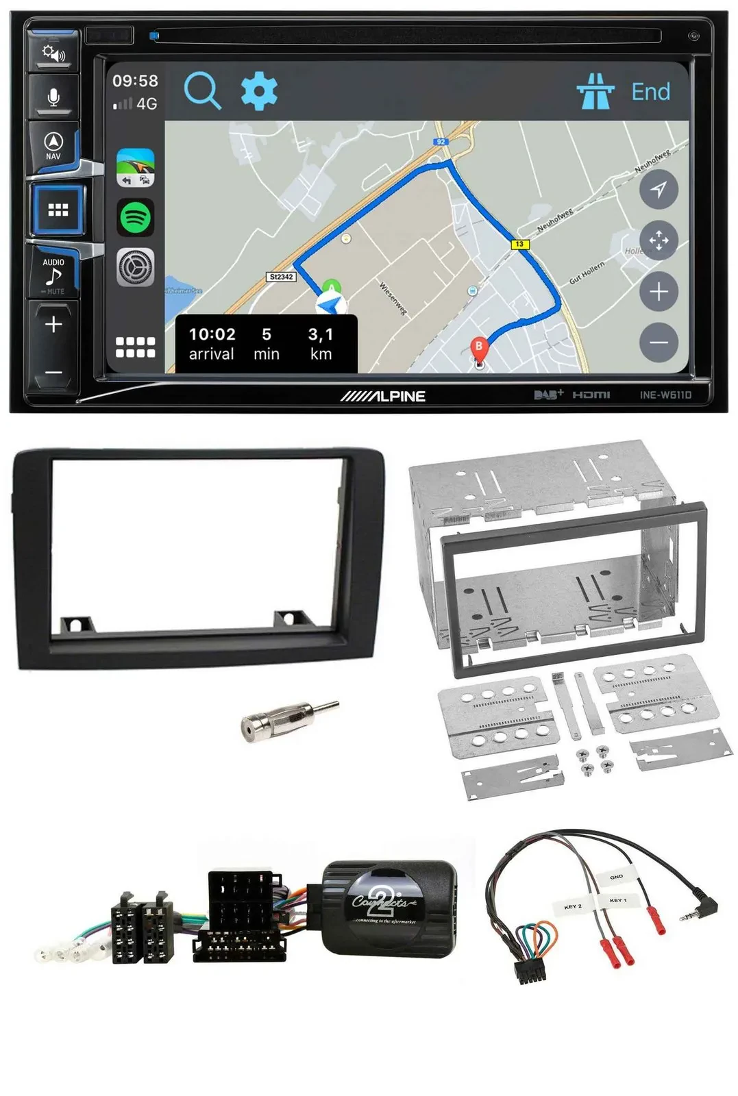 Alpine DAB TMC Bluetooth 2DIN USB Lenkrad Navigation für Fiat Idea 06-12 schwarz