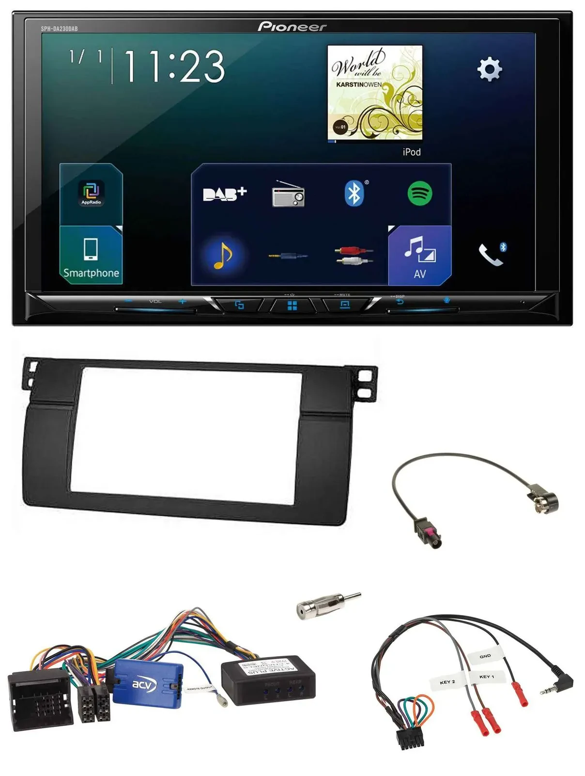 Pioneer Lenkrad Bluetooth USB 2DIN DAB Autoradio für BMW 3er 2002-2006 E46 schwa