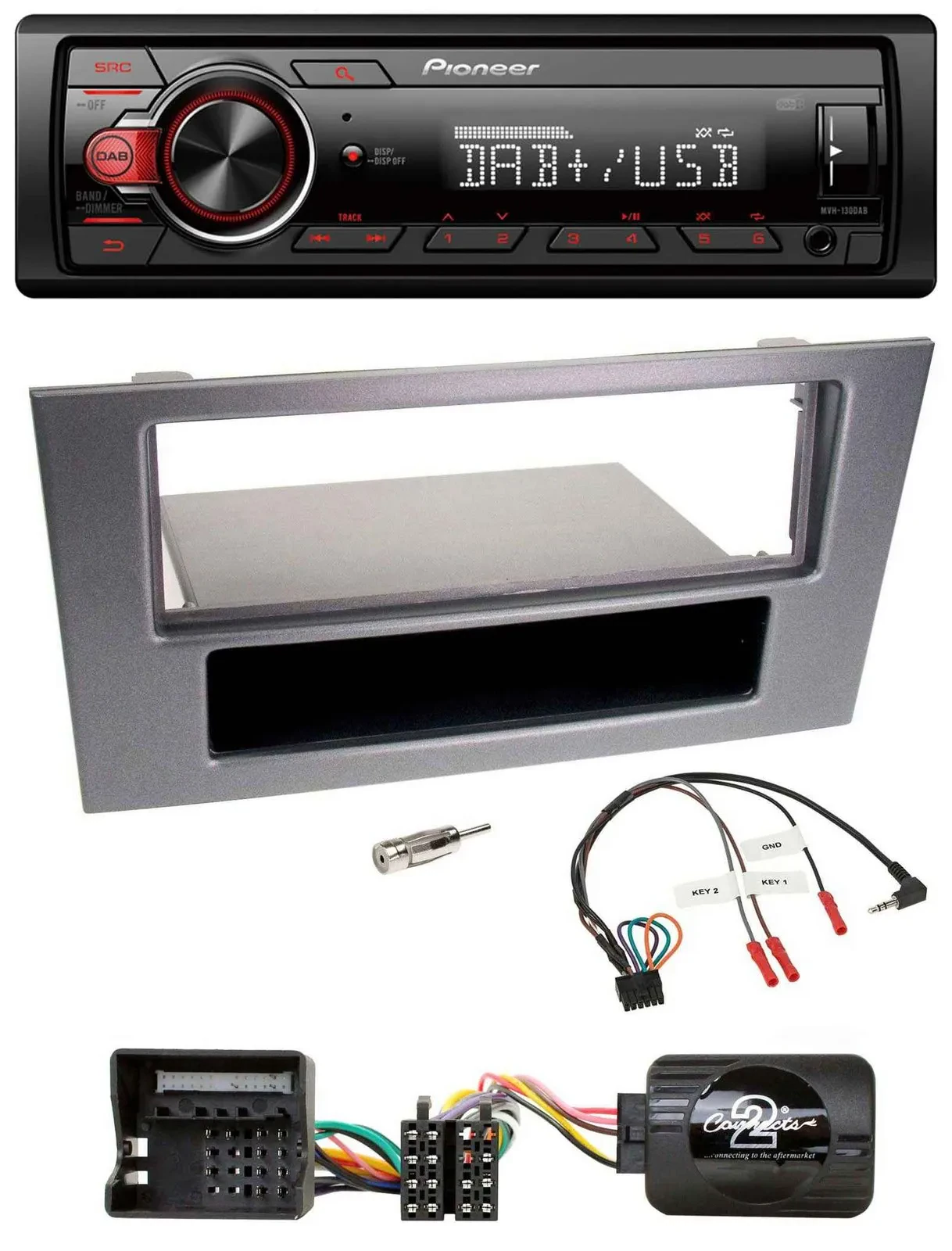 Pioneer MP3 1DIN DAB USB Lenkrad Autoradio für Ford Mondeo 2004-2007 anthrazit