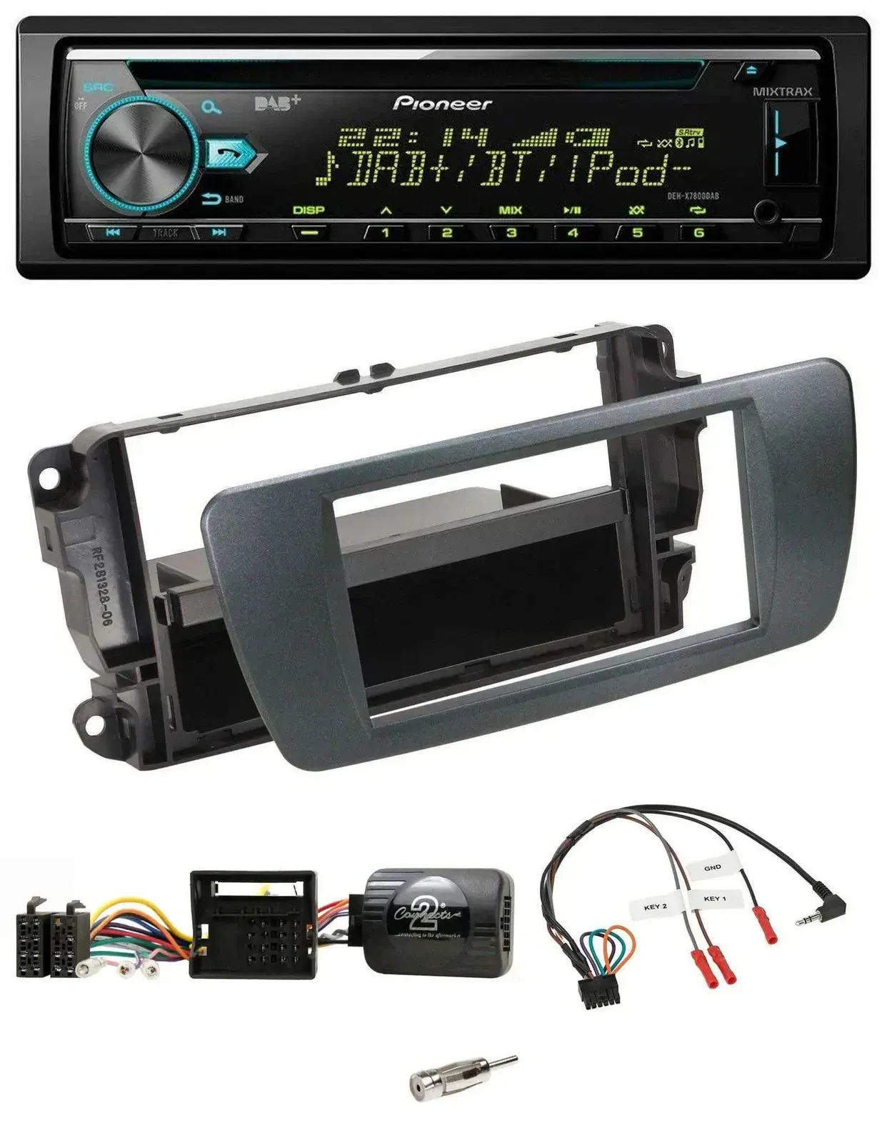 Автомагнитола для Seat Ibiza Pioneer DAB/CD/USB/Bluetooth, черный, поддержка кнопок на руле