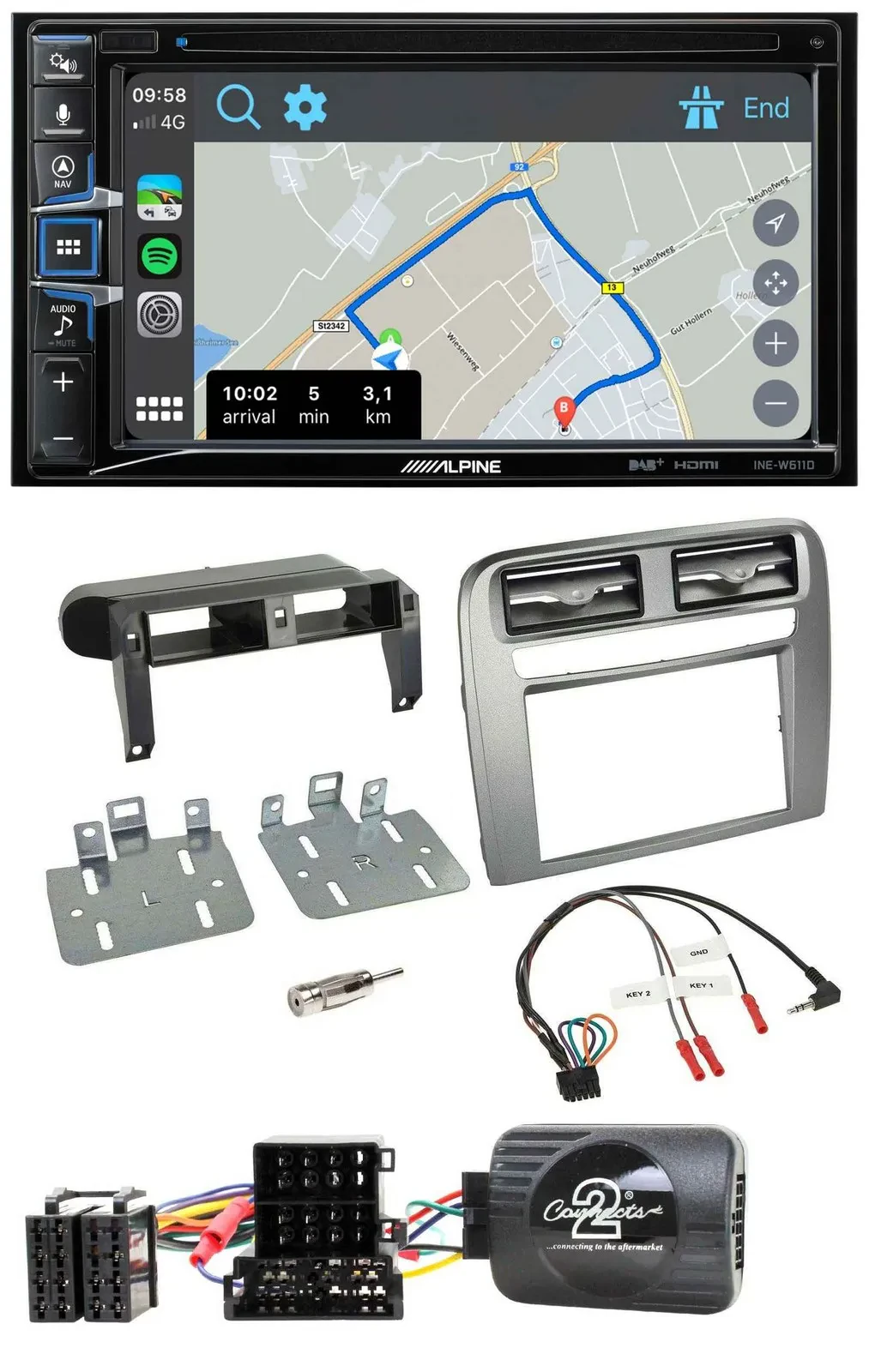 Автомагнитола для Fiat Grande Punto 2005–2006 Alpine 2DIN, DAB, TMC, Bluetooth, USB, совместима с кнопками на руле, навигация