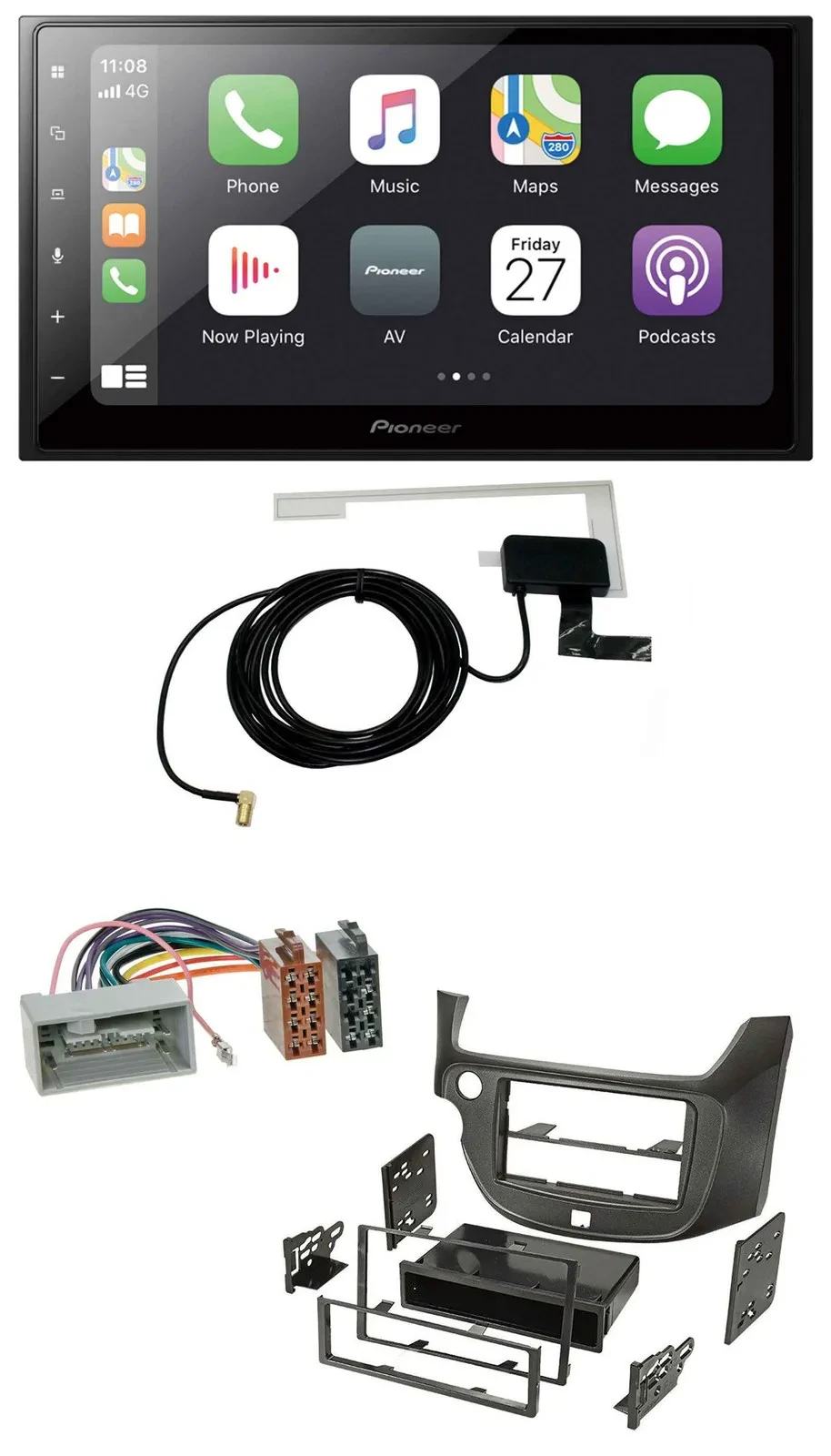 Автомагнитола для Honda Jazz Pioneer 2DIN Bluetooth DAB USB MP3 темно-серый