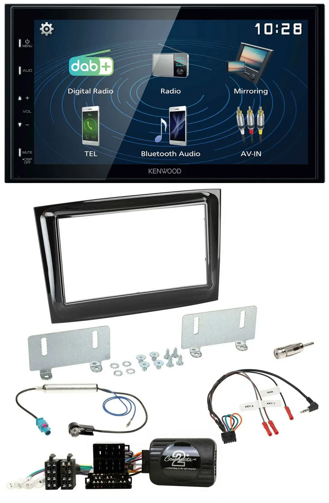 Kenwood 2DIN Bluetooth Lenkrad USB DAB Autoradio für Fiat Doblo VDO ab 2015 pian