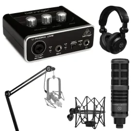 Behringer U-PHORIA UM2 2x2 USB Audio Interface, Podcast Bundle Broadcast Mic, Br